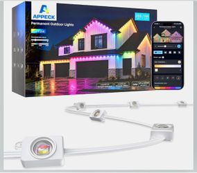 RGBCW Permanent Outdoor Lights 200ft with 144 Lights, White AI Lighting, Zone Control Waterproof Outdoor Lighting with APP Control for Daily Use, Comp