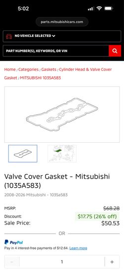2015 Mitsubishi evolution valve cover gasket