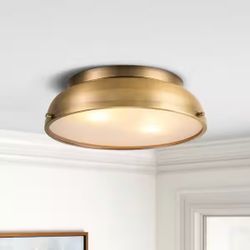 Riley 14.2 in Aged Brass Flush Mount Ceiling Light – Modern 2-Light Fixture