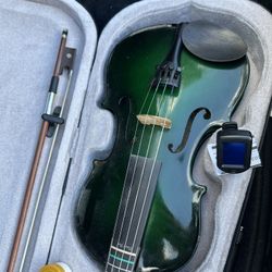 3/4 Size Emerald Green Violin with Bow, Digital Tuner, Extra Strings $130 Firm