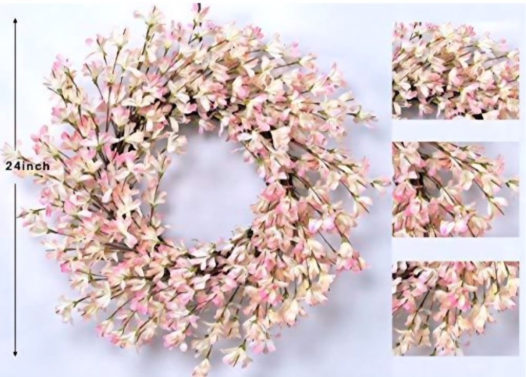 Spring to Summer 24 Inch Pink White Forsythia Door Wreath Indoor Outdoor