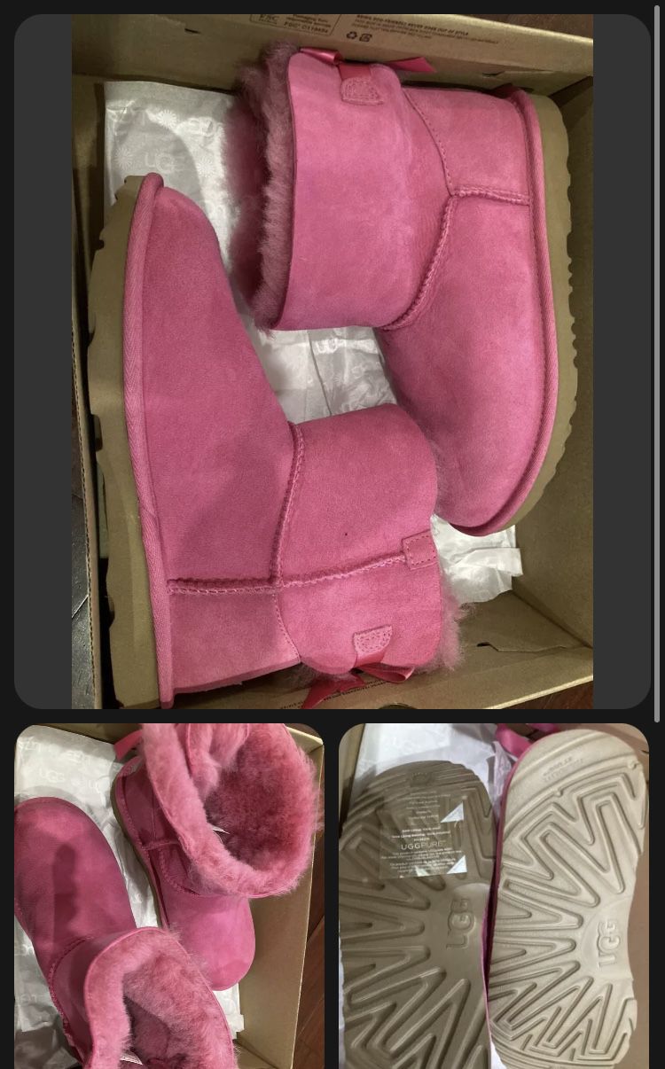 UGG Women Pink Mini Bailey Bow II Boots Sheep Warm Cozy Winter Size 5 Uk 4 Eu 37