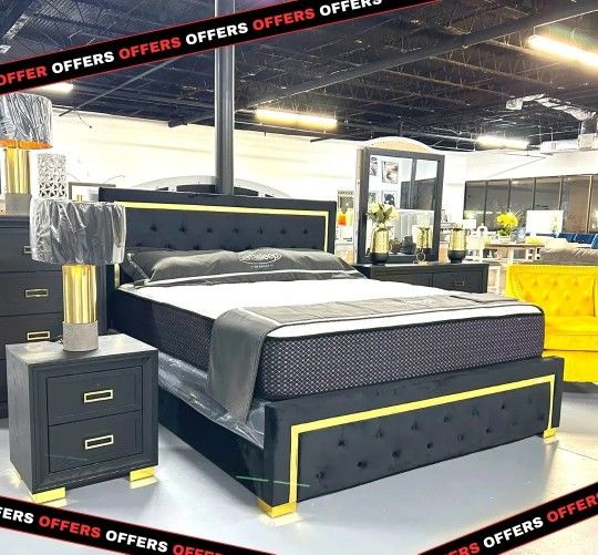 Queen Size Bed Frame, Dresser, Mirror, Nightstand Bedroom Furniture Set 🌟Extra Discount Code RSG 
🔥🔥 Mention OfferUp for this Special Price!!