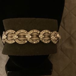 SilverTone Stretch Band Bracelet With Rhinestones 