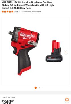 M12 FUEL 12V Lithium-Ion Brushless Cordless Stubby 3/8 in. Impact Wrench with M12 XC High Output 5.0 Ah Battery Pack