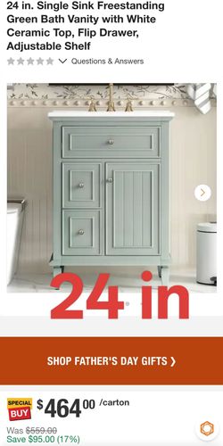 24 in. Single Sink Freestanding Green Bath Vanity with White Ceramic Top, Flip Drawer, Adjustable Shelf