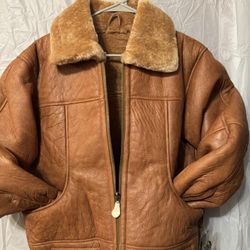 Leather Bomber Jacket with Fur Lining