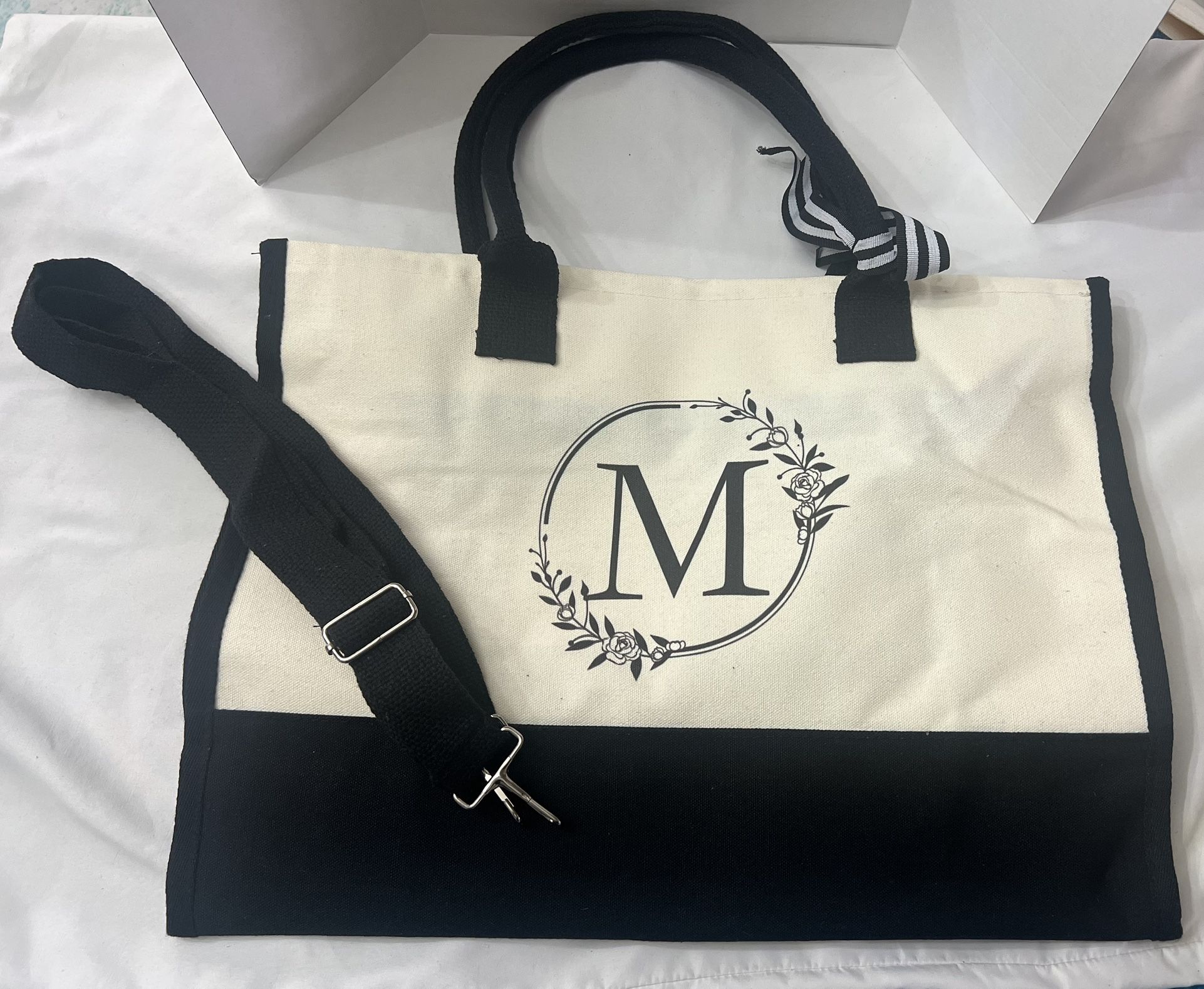 Personalized Initial Jute/Canvas Beach Bag, Monogrammed Gift Tote Bag for Women