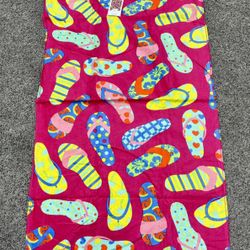 NEW Modern Southern Home Beach Towel with Multi Colored Flip Flops