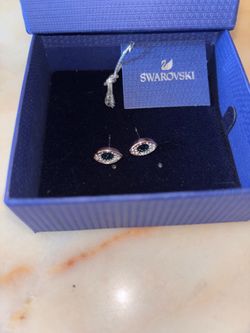 Swarovski Evil Eye Stud Earrings Blue Crystal Pavé Rose Gold - NEW in Box w/ Tags