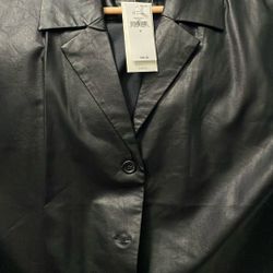 Black Lightweight Leather Short Sleeve Button Shirt