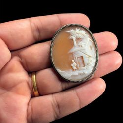 Vintage Cameo Pendant 925 Sterling Silver Shell Carved Pre-Owned 15g