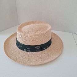 Vintage John Henry Straw Fedora Sun Boater Gambler Hat Bandana Band One Size