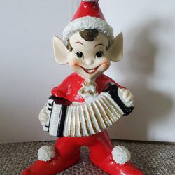 Rare Vintage Pixie Elf Playing The Accordion 