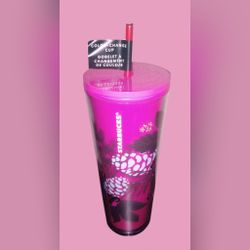Starbucks Plastic 2021 Christmas Holiday Vibrant Berry Pink Color Change Tumbler 24oz