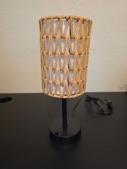 Woven Rope Table Lamp with Black Base