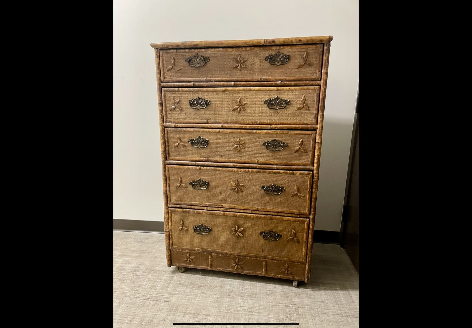 Antique Victorian Rattan & Tortoise Shell Bamboo Dresser - Tony Duquette Estate