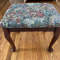Footstool, Floral Pattern with Wood Base    