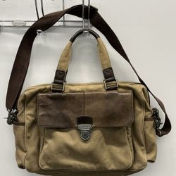 Vintage FOSSIL Canvas Leather Trim Messenger Laptop Crossbody Shoulder Bag