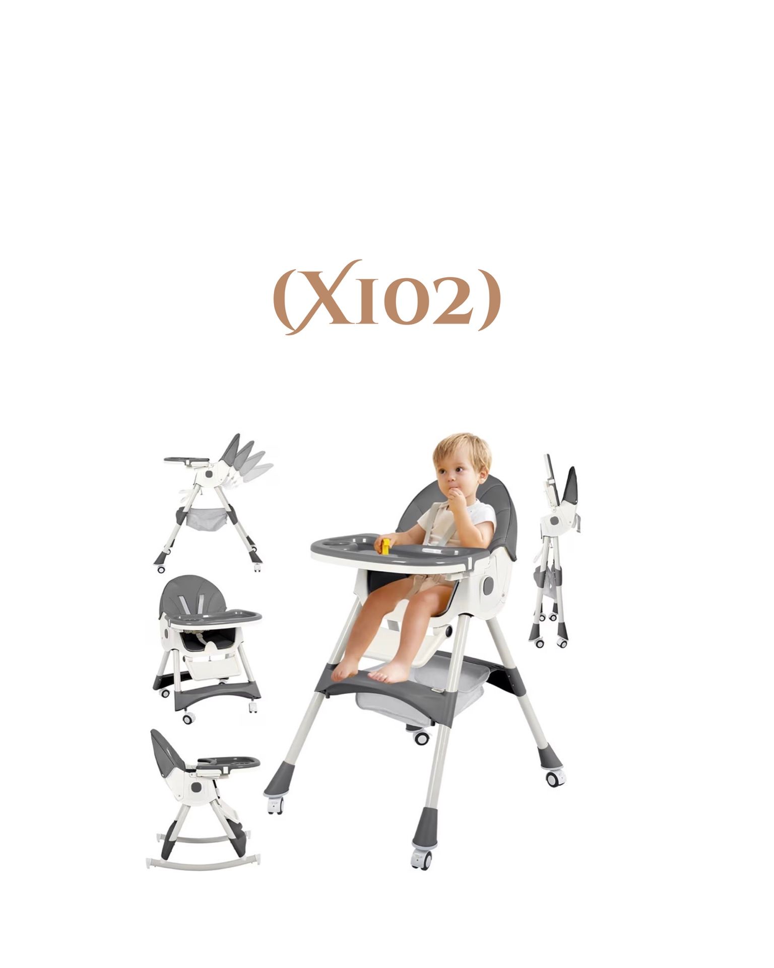 Foldable Baby High Chair,6 in 1 Portable Convertible High Chairs for Babies and Toddlers with Lockable Wheels,Adjustable Height & Recline, (X102)