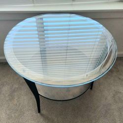 Coffee Side Table In Brown Copper Color Metal Abd Round Beveled Glass Top 24" Across, Indoor And Outdoors Use