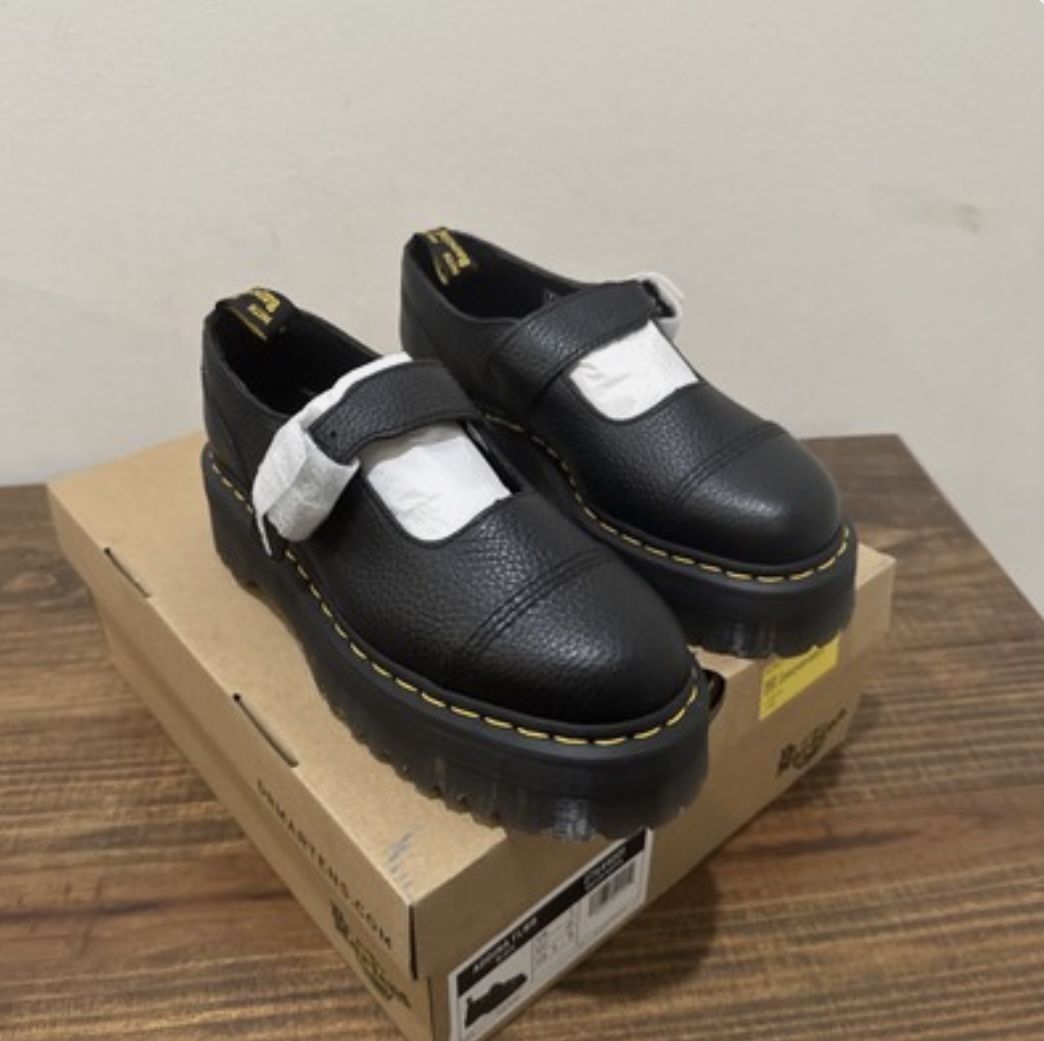 Dr Martens Addina Flower Buckle Mary Jane Platform Shoes Sz 9 Black Leather