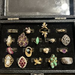 14 K Solid 14K Gold Rings Natural Diamonds And Semi Precious Gems All Pictured !! (19) Rings  !! About 170 Grams 