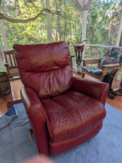 Recliner, burgundy leather