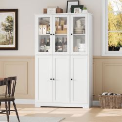 Homfa 69" Tall Bookshelf, 5-Tiers Large Bookcase with Glass Doors and Hutch Storage Cabinet for Living Room Kitchen Office, White