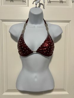Red Metallic Rhinestone Halter Bikini Top