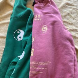 Green zip up hoodie L, and pink pullover L