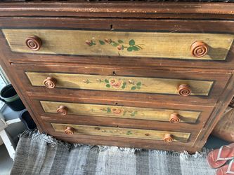 Antique Wood Dresser with Hand-Painted Floral Drawers MAKE OFFER