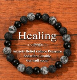 Vintage Style Men's Natural Map Stone Beaded Bracelet Elastic Stretch Lava Rock & Black Stone Bracelet Meditation Jewelry
Crafted with natural map sto