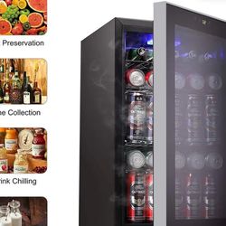 3.2 Cu.Ft Beverage Cooler and Refrigerator 130 Can Mini Fridge with Glass Door for Soda Beer or Wine Small Drink Cooler for Home Office or Bar