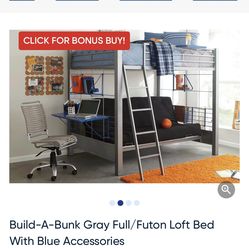 2x Metal Full Size Bunk bed With Desk And Basketball Hoop