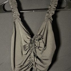 SHEIN Black Ruched Tie-Front Crop Top