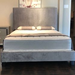 Brand New Full Size Grey Bed Frame With New Mattress Set/Fast Delivery
