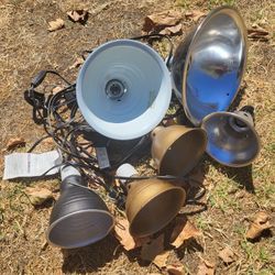 Lot Of 6 Aluminum Clamp Heat Lamps Utility Lights With Switches