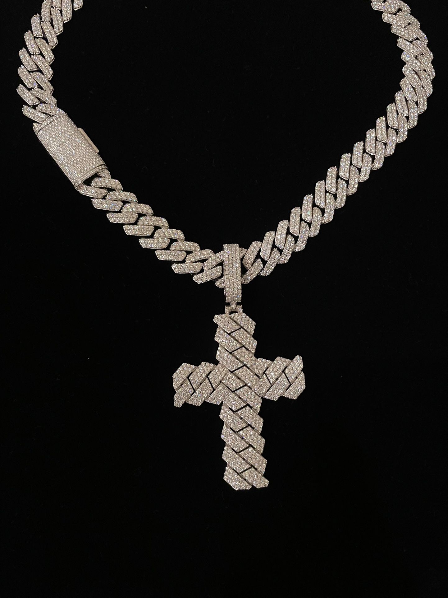Custom VVS 15mm Moissanite Diamond Cuban Link Chain + Cuban cross pendant set PASS DIAMOND TESTER
