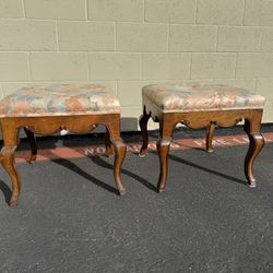Pair of Queen Anne–Style Upholstered Stools
