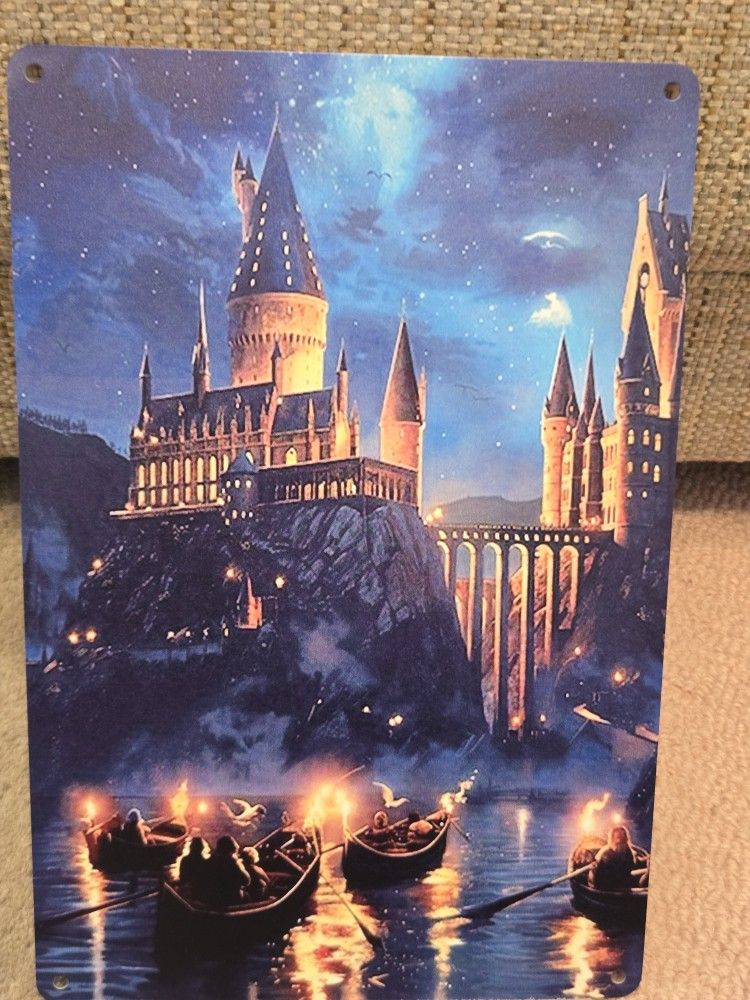 Harry Potter Boat Scene Coming Up To Hogwarts Castle Sign Tin 8" X 12"