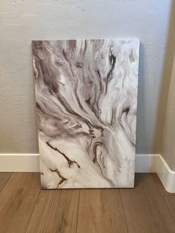 36x24 Large Mauve/Taupe/White/Gold Glitter Marble Canvas Art Abstract Artwork