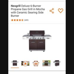 Nexgrill Deluxe 6-Burner Propane Gas Grill in Mocha with Ceramic Searing Side Burner NEW IN BOX ASSEMBLY REQUIRED BOX IS DAMAGED