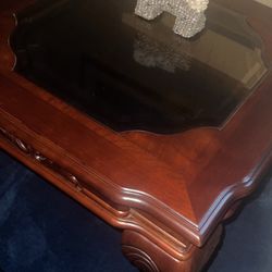 3 piece antique wood/glass tables 