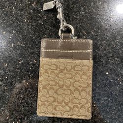 Coach ID Lanyard Signature Canvas Card Case Holder Khaki Saddle 