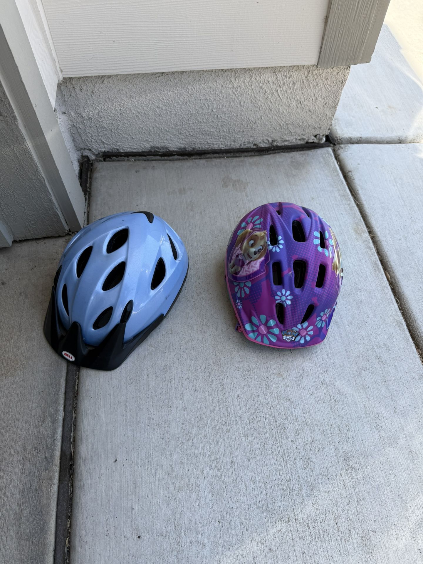 Adult and kid bike helmets.