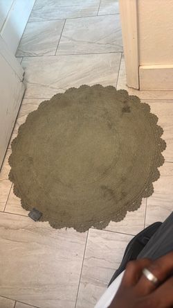 Round Olive Green Crochet Edge Rug