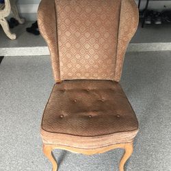 Queen Anne Wingback upholstered chair with wood legs