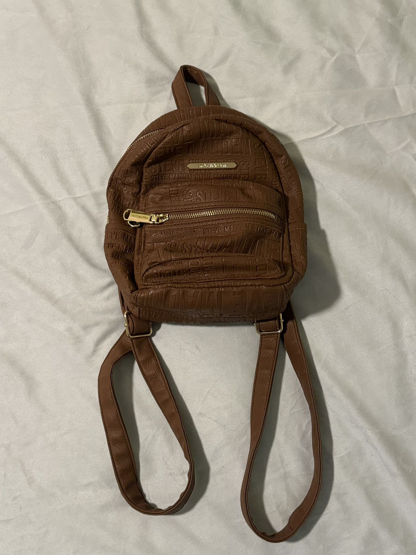 Steve Madden Brown And Gold Leather Backpack