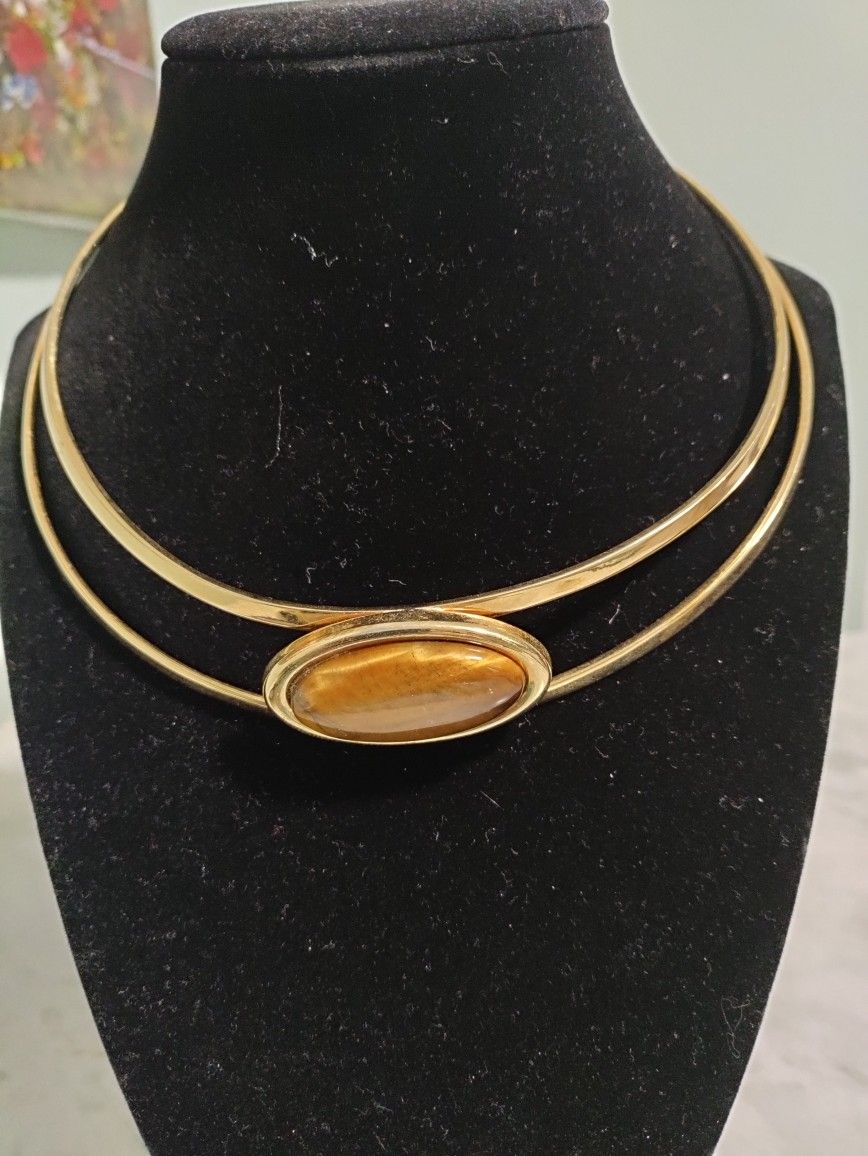 Gold Tone Tiger Eye Choker Necklace